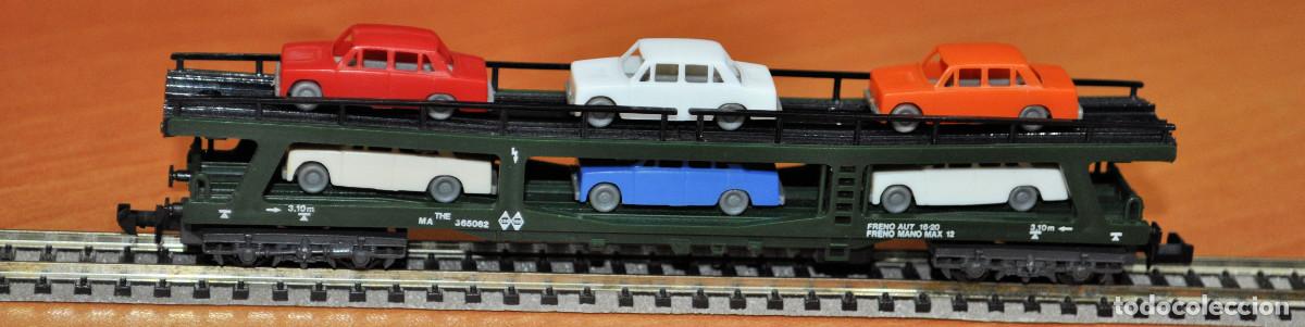 Trenes Escala: VAG&Oacute;N PORTA-COCHES 4 EJES CON COCHES DE IBERTREN, REF. 452. ESCALA N