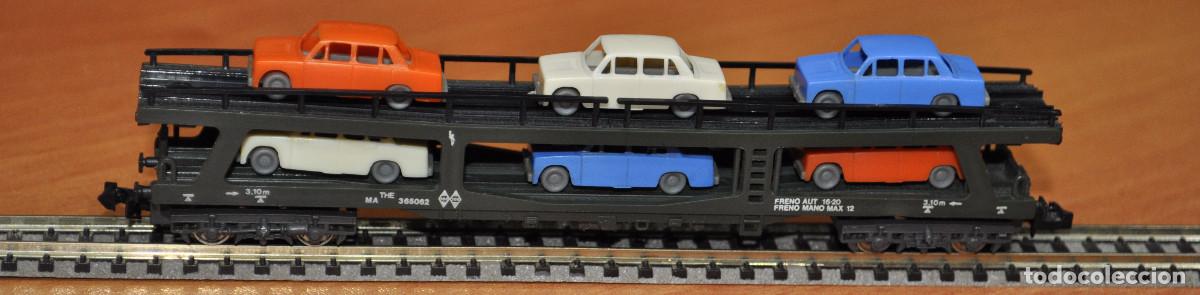 Trenes Escala: VAG&Oacute;N PORTA-COCHES 4 EJES CON COCHES DE IBERTREN, REF. 452. ESCALA N