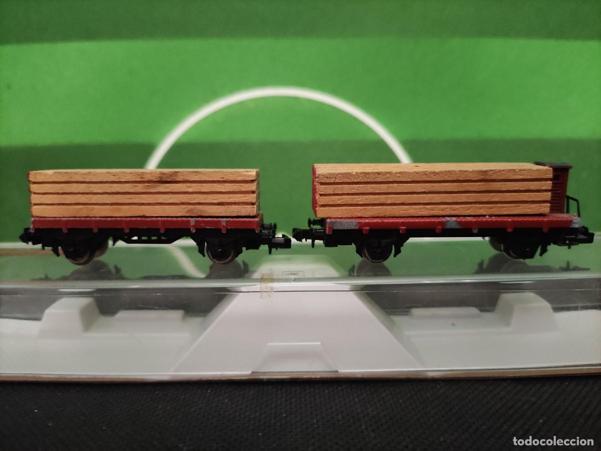Trenes Escala: Vag&oacute;n doble plataforma de carga de madera Ref. 373 Ibertren Escala N