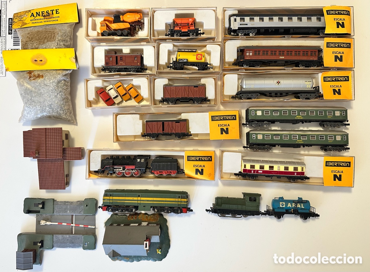Trenes escala: Lote Grande IBERTREN Tres Locomotoras y muchos vagones ESCALA N a&ntilde;o 1974