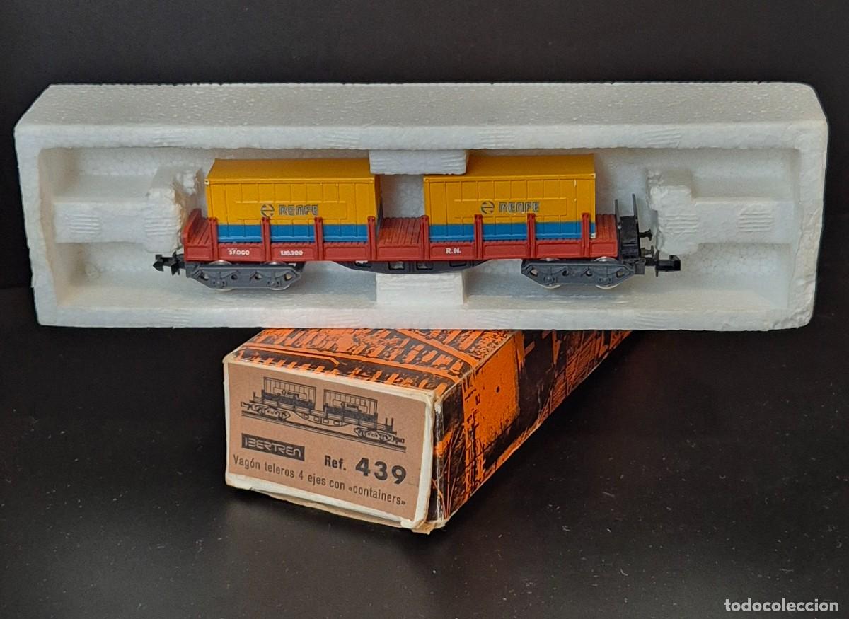 Trenes escala: IBERTREN VAGON REF 439 VAGON TELEROS 4 EJES CON CONTAINERS EN CAJA ORIGINAL