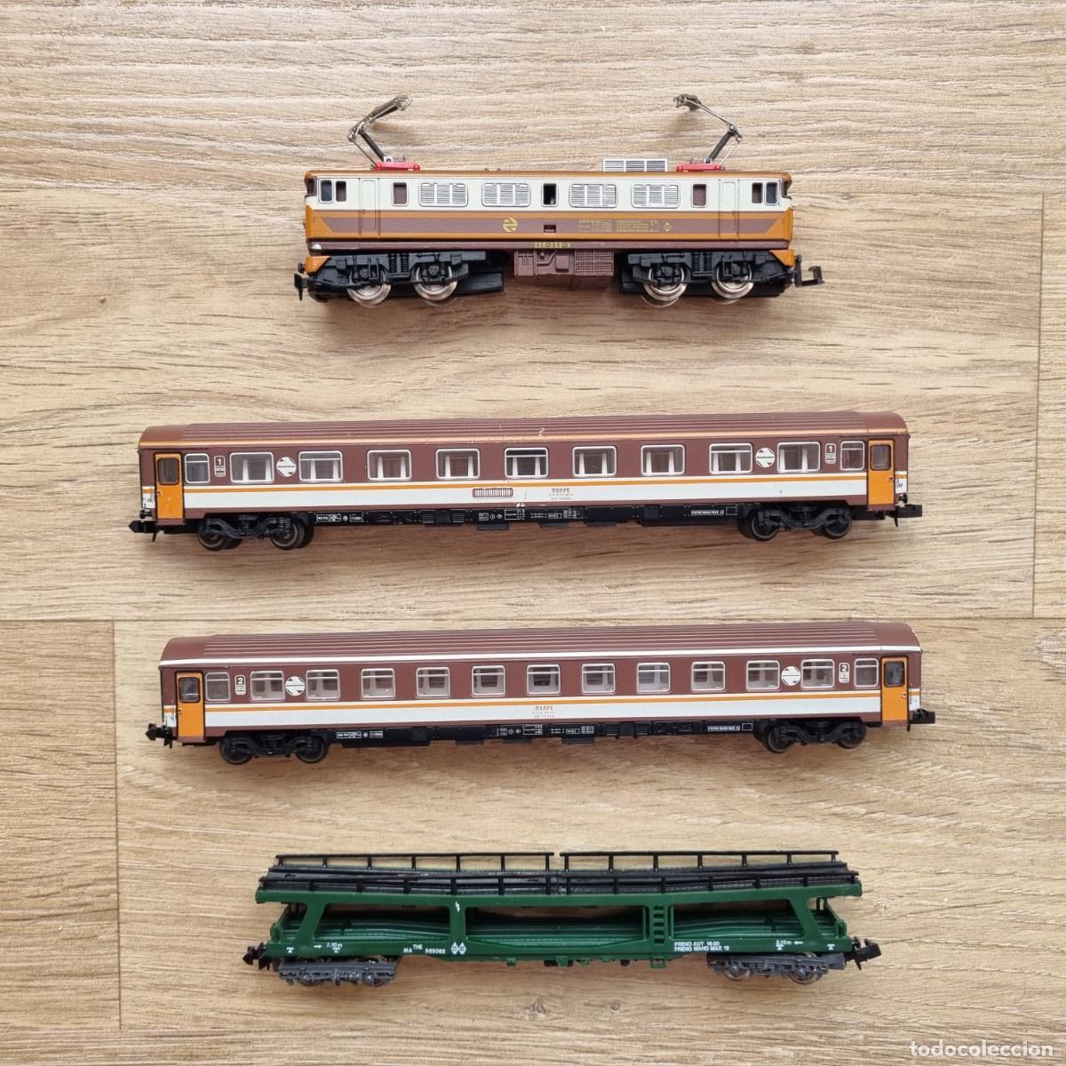 Trenes escala: LOTE COMPLETO TREN EXPRESO ESTRELLA Locomotora 972 con 2 Vagones de pasajeros 254 y portacoches 452