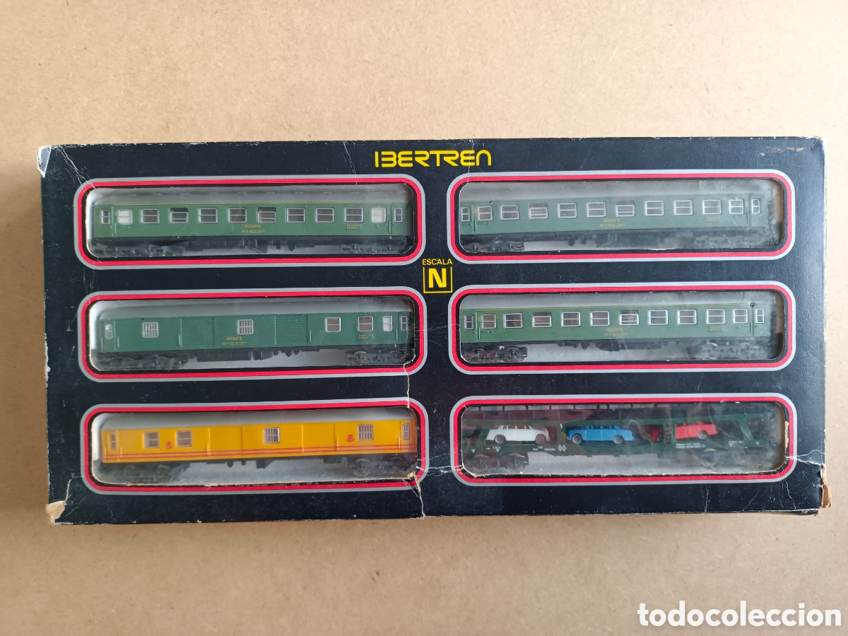 Trenes escala: Set 6 vagones ibertren ref 502 escala n incluye vagon correos amarillo y portacoches