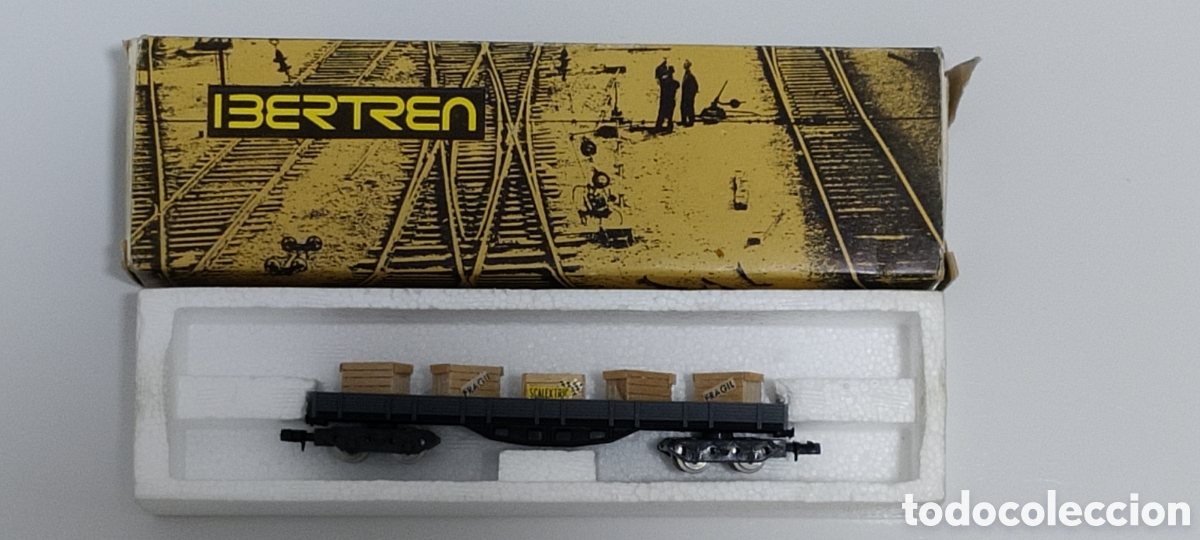Trenes escala: IBERTREN N - VAG&Oacute;N BORDE BAJO GRIS 4 EJES CON CAJAS REF. 3603/G