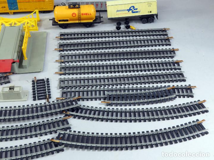 Trenes Escala: Lote tren Lima H0 locomotora Santa Fe 106 cuatro vagones mercancías vías transformador años 70 - Foto 7 - 295453998