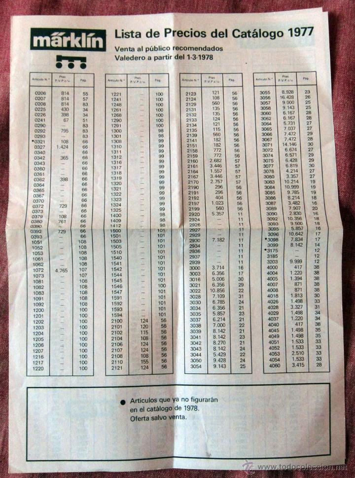 Trenes escala: MARKLIN - LISTA DE PRECIOS DEL CATALOGO DE 1977 - Foto 1
