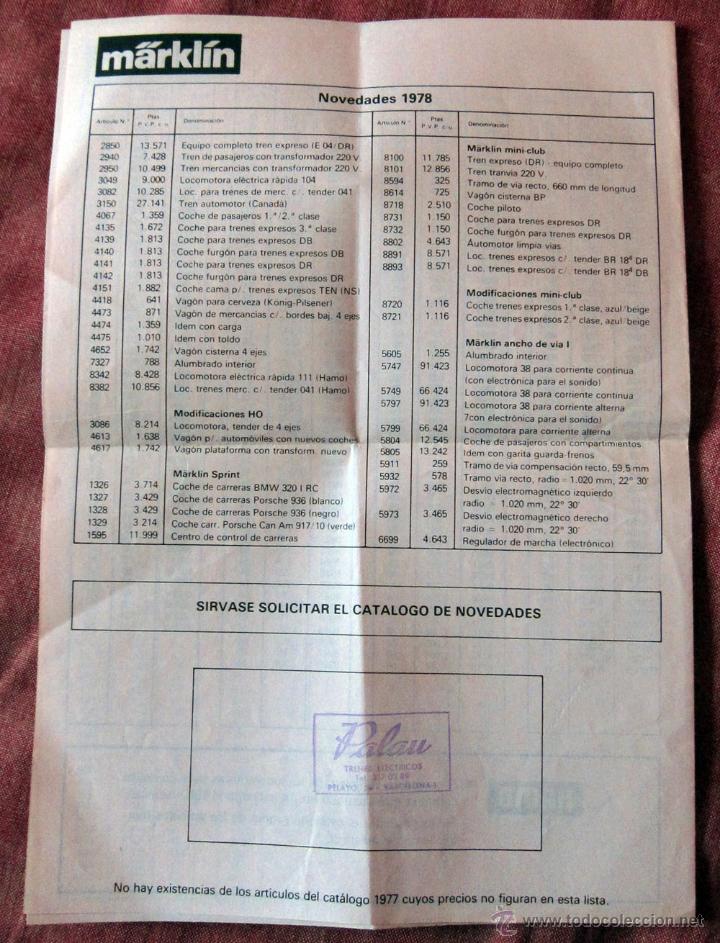 Trenes escala: MARKLIN - LISTA DE PRECIOS DEL CATALOGO DE 1977 - Foto 3