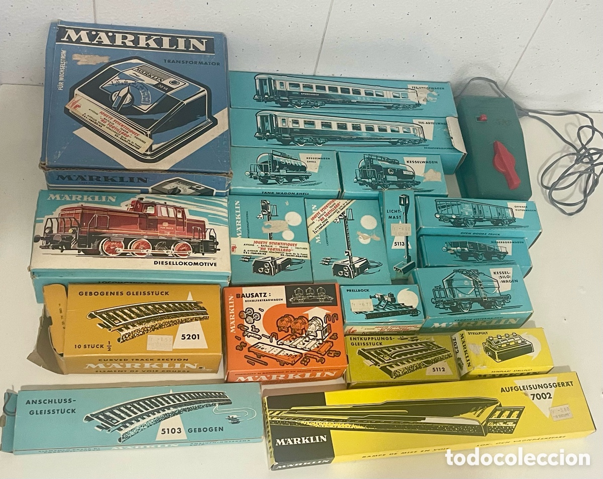 Trenes Escala: Lote M&auml;rklin H0 tren vintage + V60 + cajas
