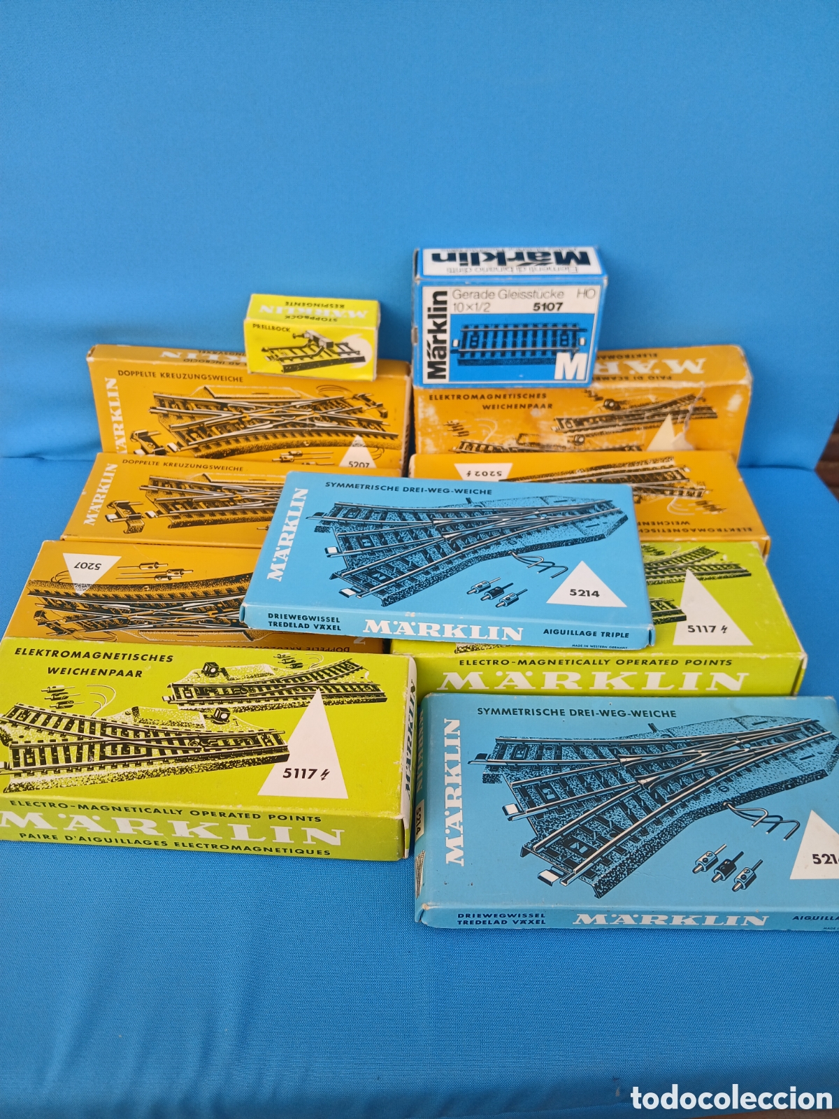 Trenes Escala: LOTE, 10 CAJAS DESVIOS TRIPLES Y CRUCES Y VIAS MARKLIN EN CAJA ORIGINAL ESCALA HO.