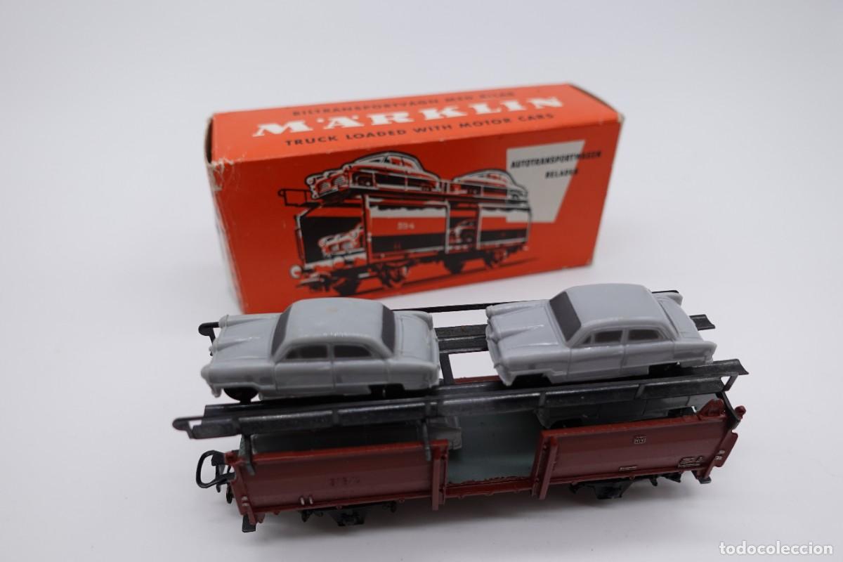 Trenes escala: VAG&Oacute;N PORTACOCHES M&Auml;RKLIN HO CON 2 COCHES Y CAJA ORIGINAL - REF 4613