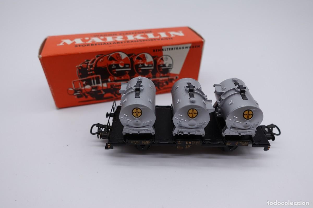 Trains &Eacute;chelle: VAG&Oacute;N PLATAFORMA CON 3 DEP&Oacute;SITOS DE TRANSPORTE BAYER M&Auml;RKLIN HO CON CAJA ORIGINAL - REF 4520
