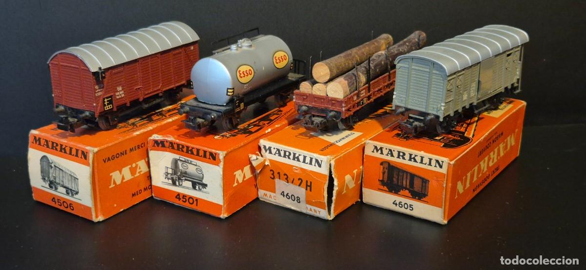 Trenes escala: MARKLIN LOTE 4 VAGONES 4506 - 4501 - 4608 - 4605 USADOS CAJAS MALTRECHAS FALTA ALGUNA SOLAPA