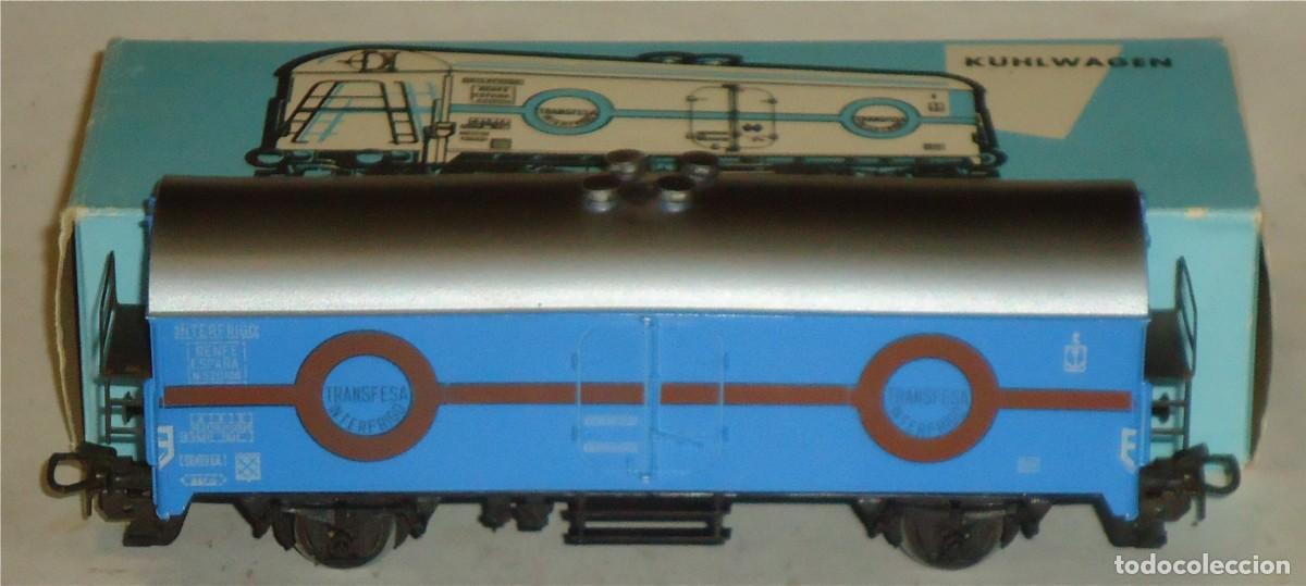 Trenes escala: M&Auml;RKLIN HO, VAG&Oacute;N FRIGOR&Iacute;FICO RENFE &rdquo;TRANSFESA INTERFRIGO&rdquo; COLOR AZUL, REF. 4640