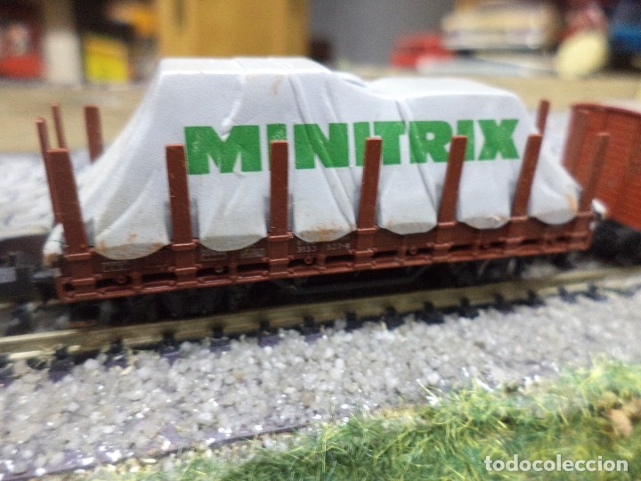 Trenes Escala: Maqueta Tren de mercancías Minitrix esc.N.Locomotora de vapor,3 vagones y estación término.TRIX. - Foto 10 - 118841751