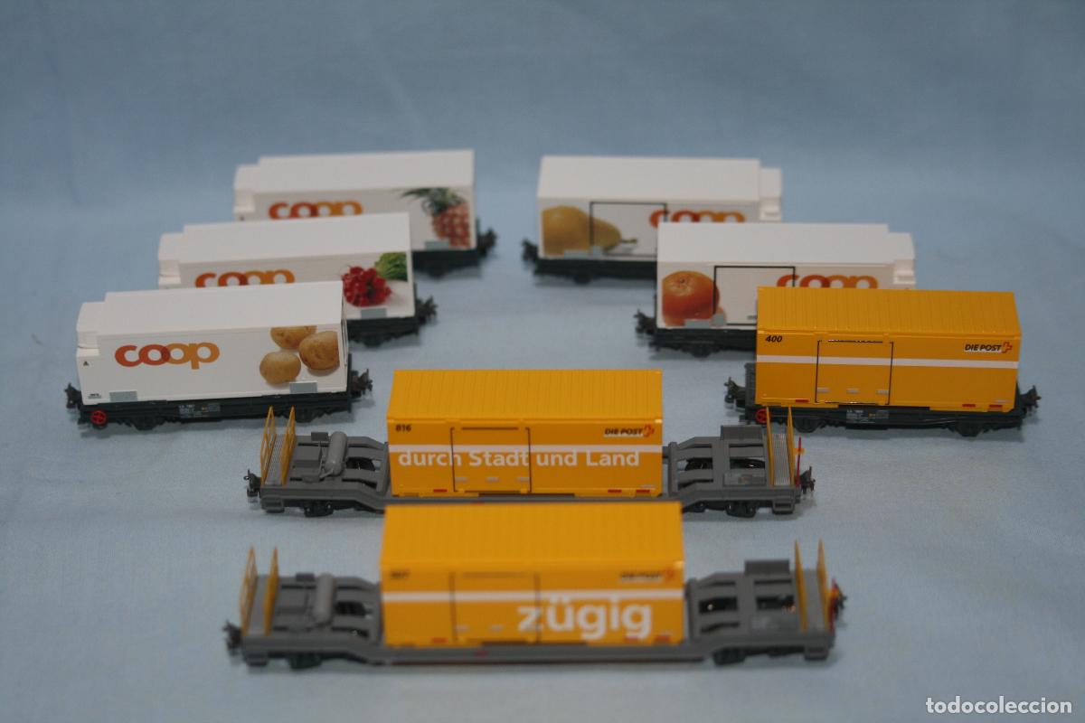 Trenes escala: KATO N PLATAFORMA CON CONTAINER RHB SET DE 8 - Foto 5