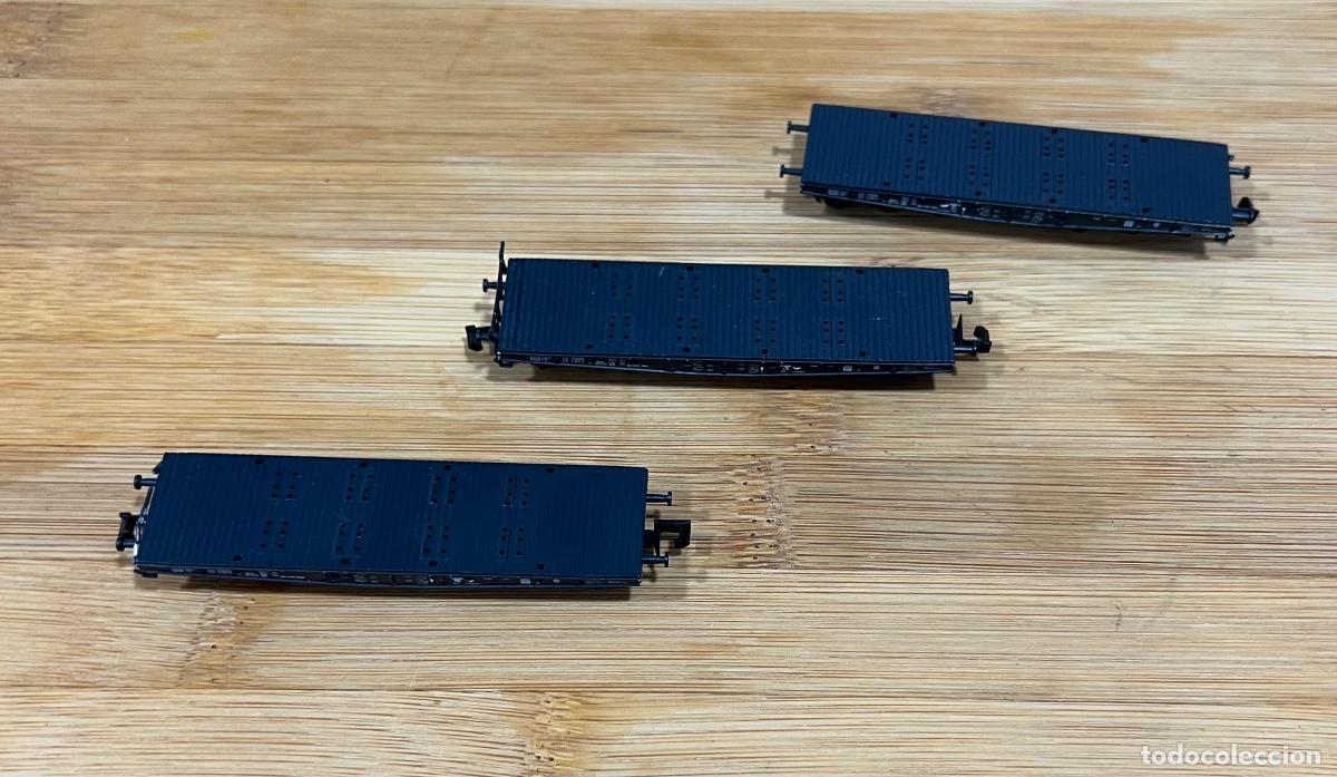 Trenes escala: 3 plataformas de carga Minitrix N - Foto 3