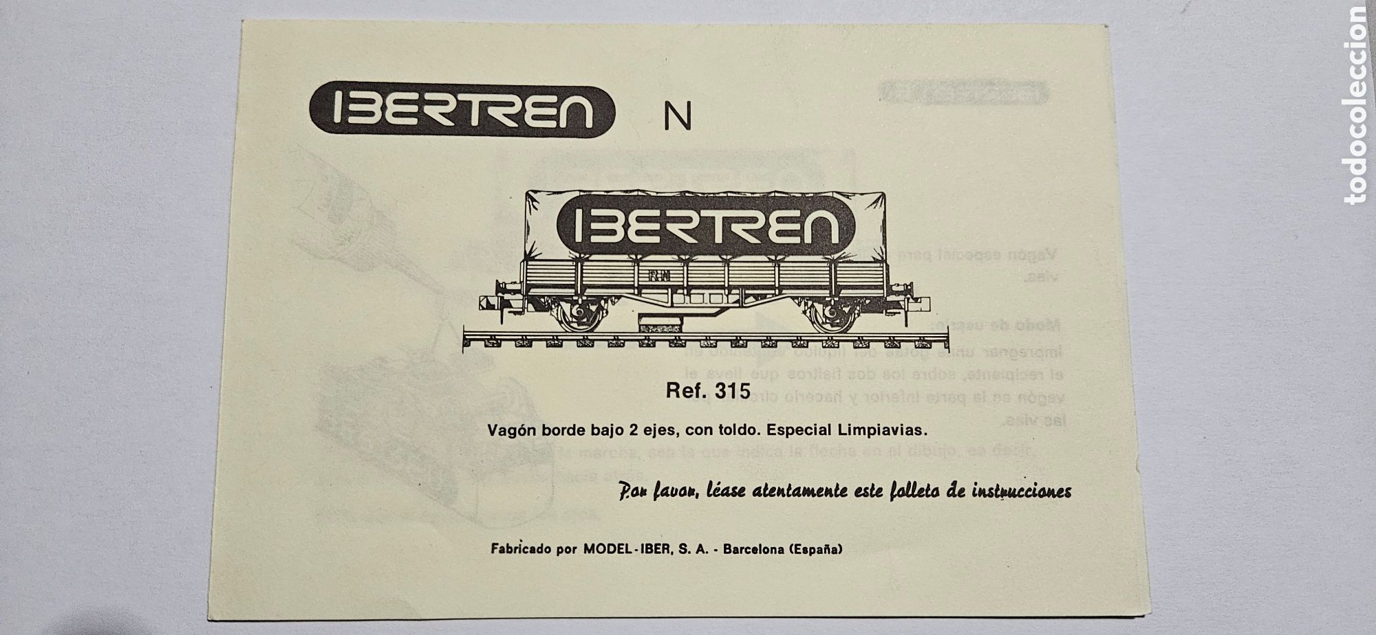 Trenes Escala: IBERTREN- MANUAL DE INSTRUCCIONES VAG&Oacute;N LIMPIAV&Iacute;AS REF 315 ESCALA N