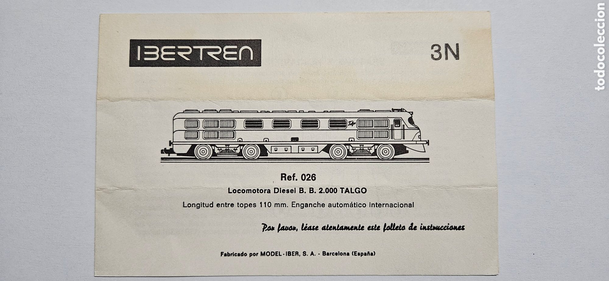 Trenes Escala: IBERTREN- MANUAL DE INSTRUCCIONES LOCOMOTORA DIESEL B.B. 2000 TALGO REF 026 3N