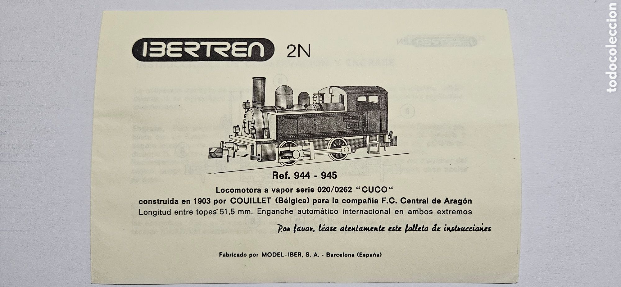 Trenes Escala: IBERTREN- MANUAL DE INSTRUCCIONES LOCOMOTORA A VAPOR CUCO REF 944-945 ESCALA 2N