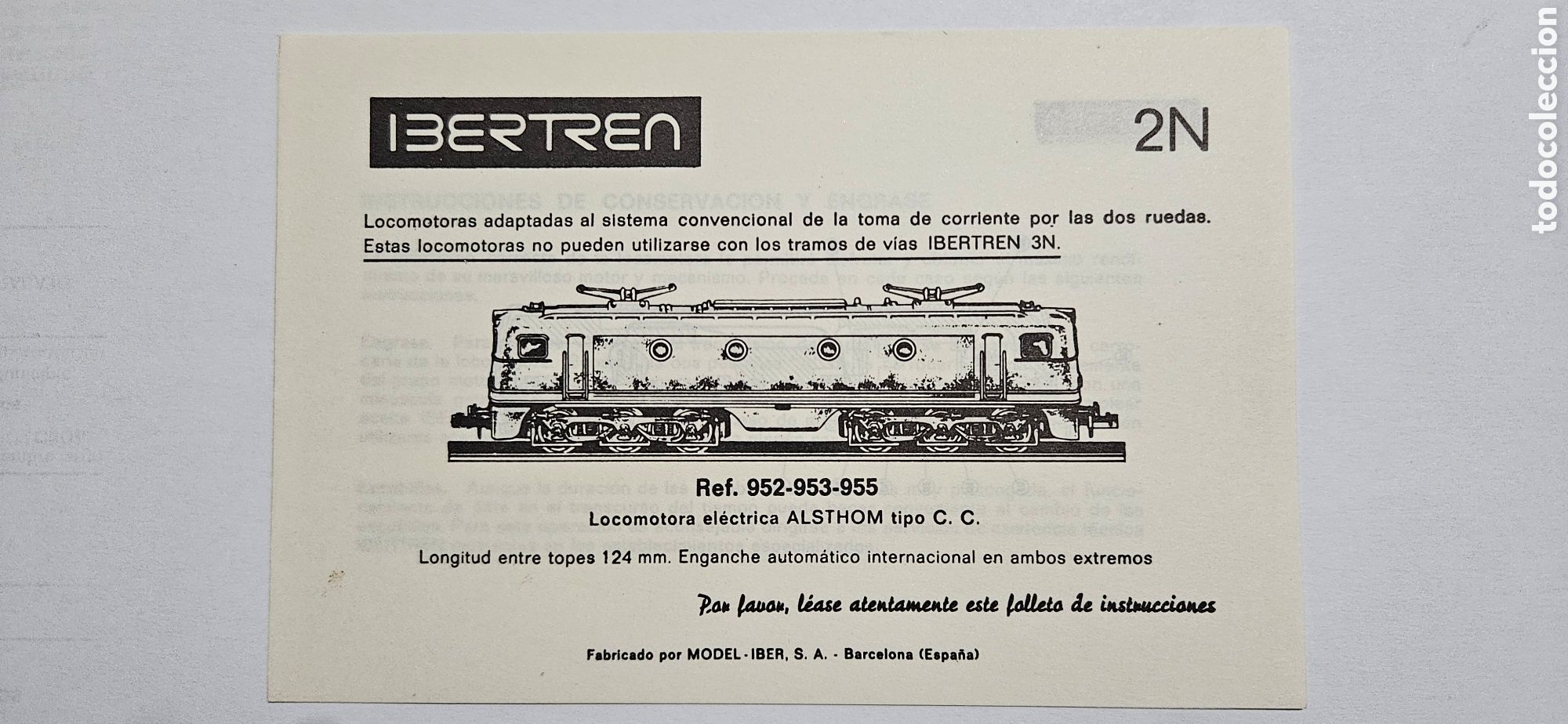 Trenes Escala: IBERTREN- MANUAL DE INSTRUCCIONES LOCOMOTORA EL&Eacute;CTRICA ALSTHOM REF 952-953-955 ESCALA 2N