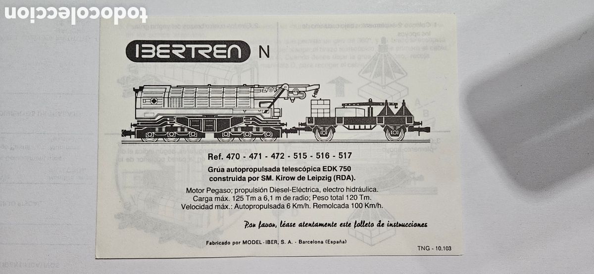 Trenes Escala: IBERTREN- MANUAL DE INSTRUCCIONES GR&Uacute;A AUTOPROPULSADA TELESC&Oacute;PICA EDK REF 470-471-472-515-516-517 N