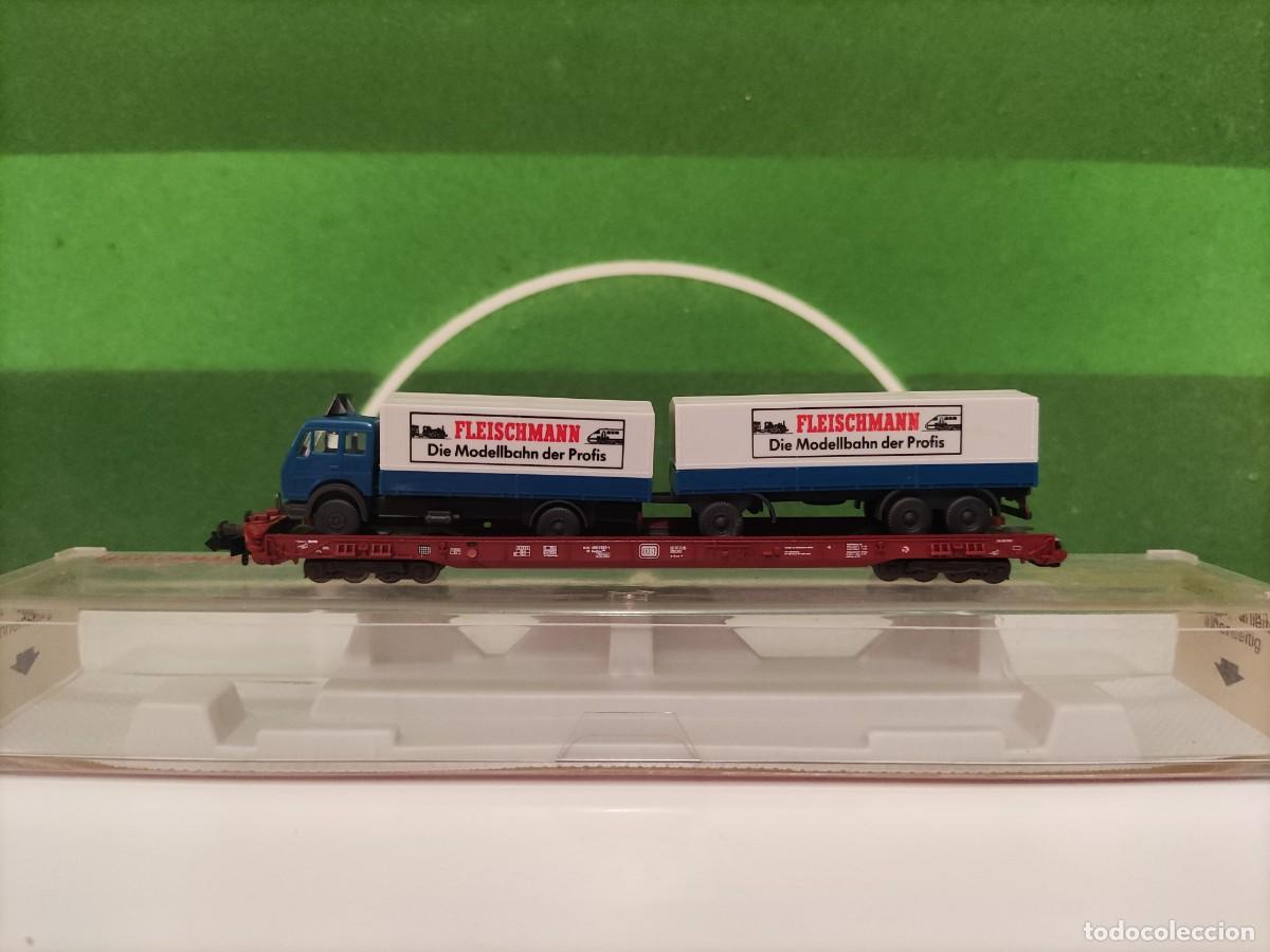 Trenes Escala: Vag&oacute;n plataforma con cami&oacute;n Fleischmann REF 8273 Escala N