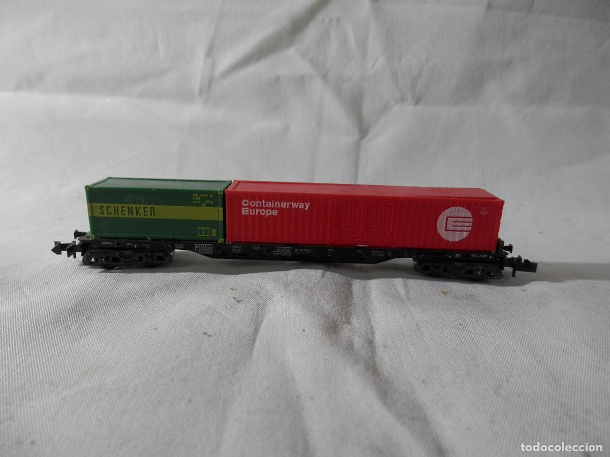 Trenes escala: VAGON PORTACONTENEDOR ESCALA N DE MINITRIX