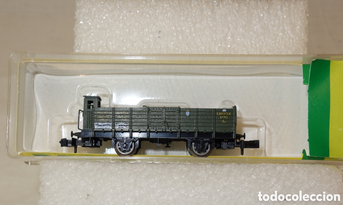 Trenes escala: Vag&oacute;n carga modelo a escala N Minitrix 13235 en su caja