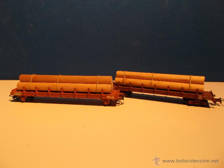 Trenes escala: 2 Vagones de carga de troncos de tren. - Foto 2