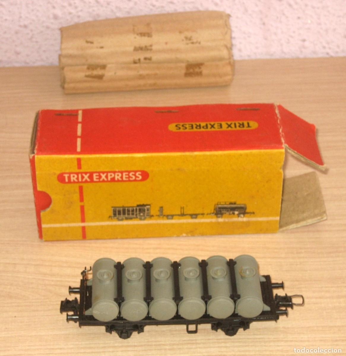 Trenes Escala: TRIX EXPRESS ANTIGUO VAG&Oacute;N H0 CON 6 DEP&Oacute;SITOS EN BUEN ESTADO CON CAJA ORIGINAL