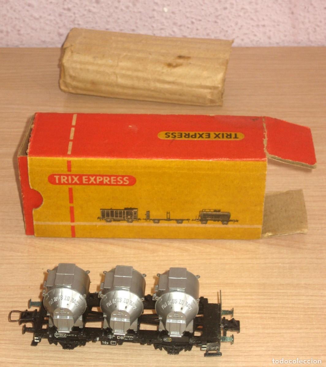 Trenes Escala: TRIX EXPRESS ANTIGUO VAG&Oacute;N H0 CON 3 DEP&Oacute;SITOS REF 3459 EN BUEN ESTADO CAJA ORIGINAL
