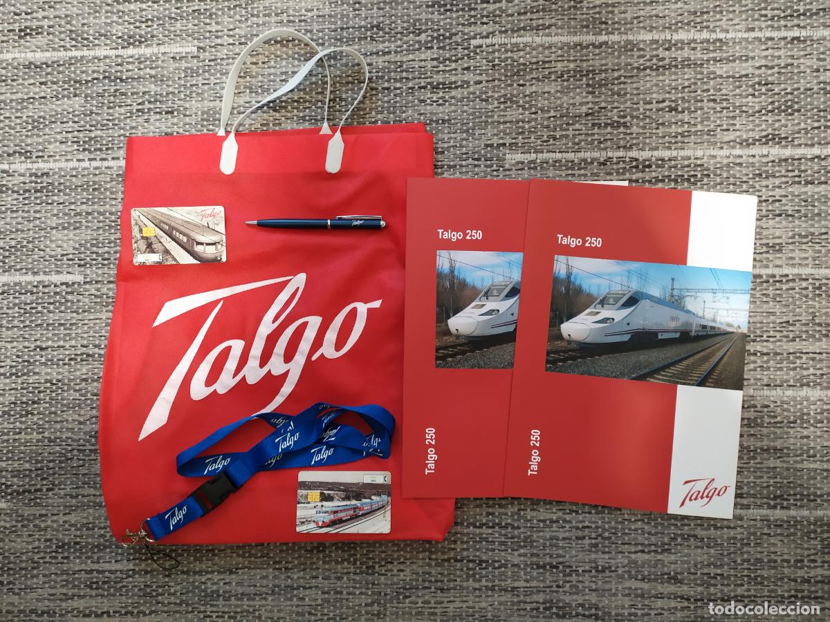Trenes Escala: Set TALGO compuesto por 1 bolsa, 2 dossiers sobre el Talgo 250, 1 cinta cuello azul Talgo, 1 bol&iacute;gra