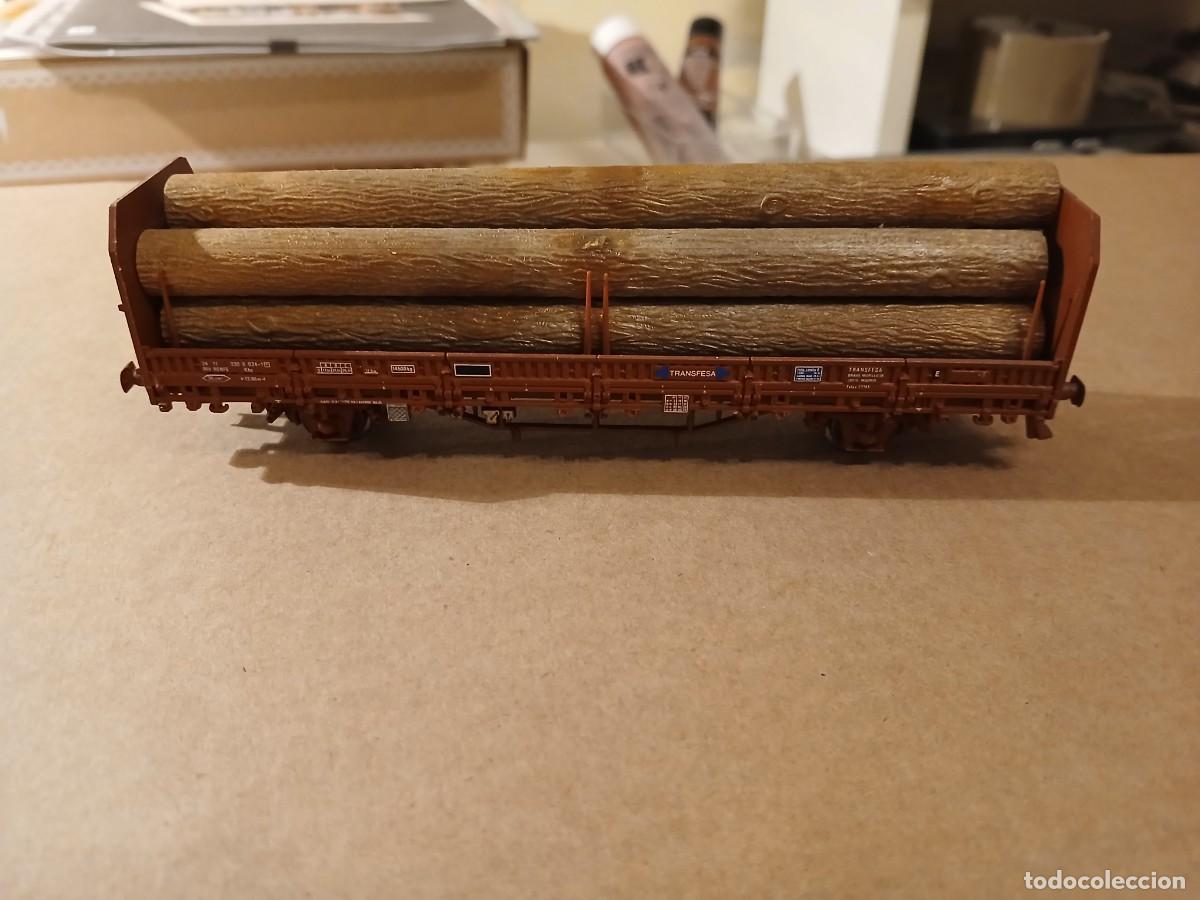 Trenes Escala: VAGON TELEROS CON CARGA DE TRONCOS RENFE ELECTROTREN HO