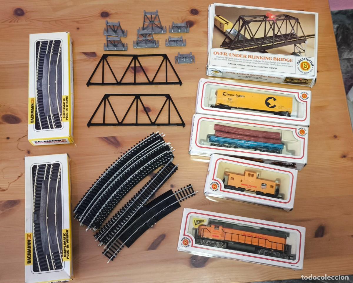 Trenes Escala: TREN BACHMANN ESCALA H0 , 1 LOCOMOTORA , 3 VAGONES , VIAS Y TROZO DE PUENTE