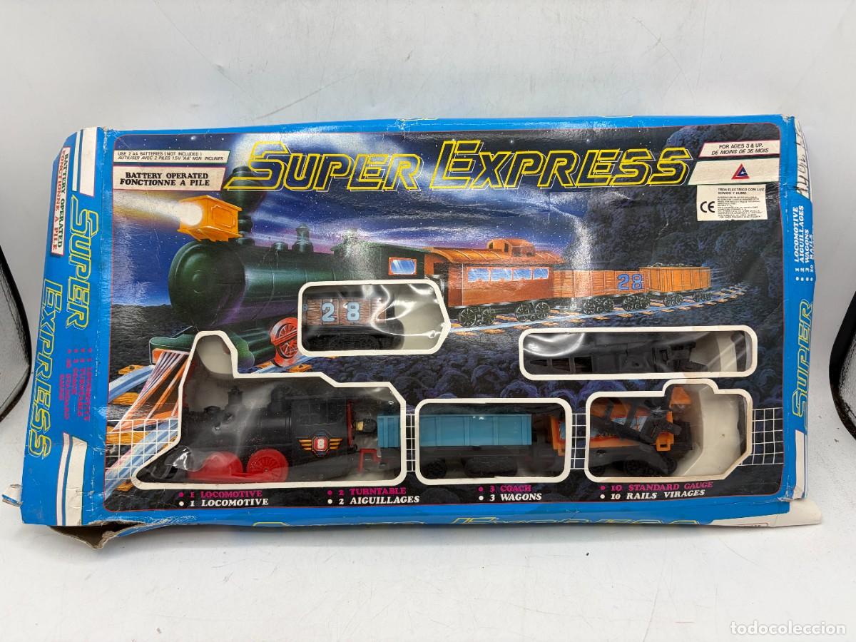 Trenes escala: TREN SUPER EXPRESS. LOCOMOTORA + 3 VAGONES + V&Iacute;AS. CAJA ORIGINAL.