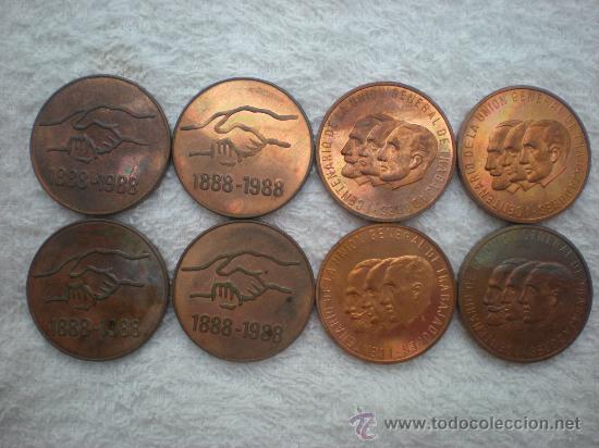 Trofeos y medallas: 8 MONEDAS I CENTENARIO UGT 1888-1988 EN - Foto 4
