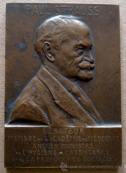 PLACA CONMEMORATIVA EN BRONCE PAUL STRAUSS 1924 (Numismática - Medallería - Trofeos y Conmemorativas)
