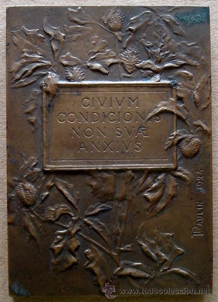 Trofeos y medallas: PLACA CONMEMORATIVA EN BRONCE PAUL STRAUSS 1924 - Foto 3 - 49139777