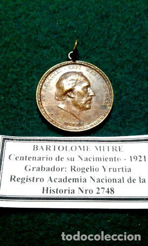 Trofeos y medallas: medalla centenario bartolome mitre ano 1921 99 - Foto 1