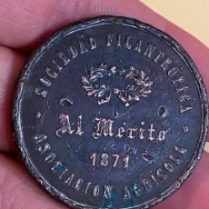 Trofeos y medallas: SOCIEDAD FILANTROPICA AL MERITO AGRICOLA 1871 - EXPOSICION DE VALLADOLID INICIATIVA PRIVADA. Lote 276383543