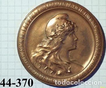 Trofeos y medallas: medalla rosario 7 edificios para escuelas 1909 92 gr 60 mm - Foto 1