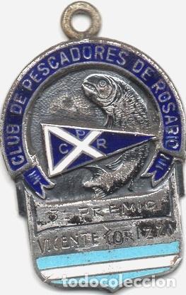 Trofeos y medallas: medalla premio de pesca plata y esmalte 1945 - Foto 1