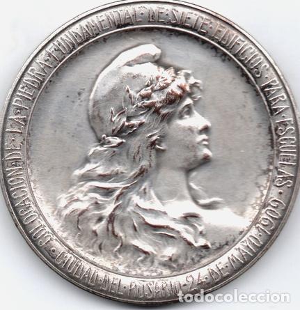Trofeos y medallas: medalla 7 edificios escuelas 1909 rosario gottuzzo - Foto 1