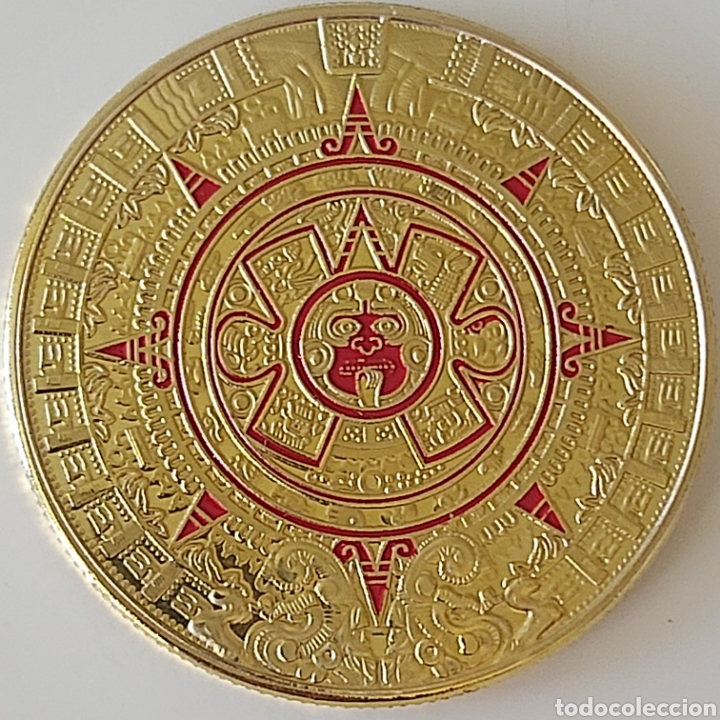 Trofeos y medallas: ESPECTACULAR MONEDA ORO CON EL CALENDARIO AZTECA. REF S1 M CG - Foto 2