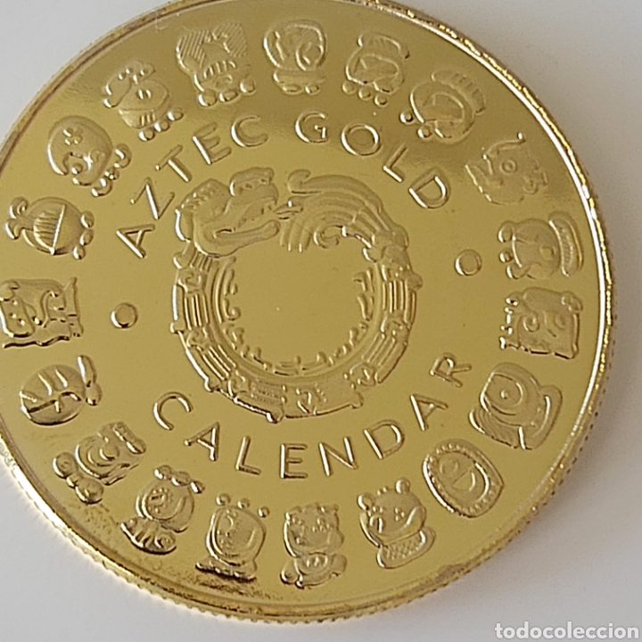 Trofeos y medallas: ESPECTACULAR MONEDA ORO CON EL CALENDARIO AZTECA. REF S1 M CG - Foto 4