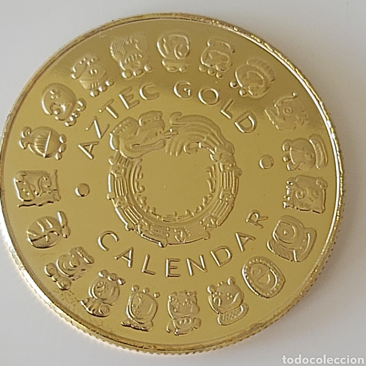 Trofeos y medallas: ESPECTACULAR MONEDA ORO CON EL CALENDARIO AZTECA. REF S1 M CG - Foto 5