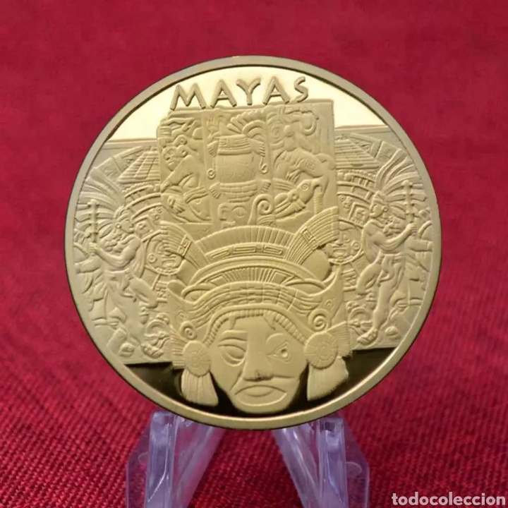 Trofeos y medallas: FANT&Aacute;STICA MONEDA DE ORO CON CALENDARIO MAYA. REF S2 M CI - Foto 2