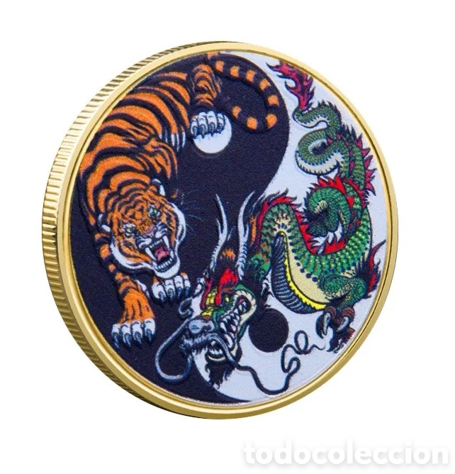 Trofeos y medallas: EXCLUSIVA MONEDA CON DRAGON Y TIGRE. REF S4 M CG - Foto 3