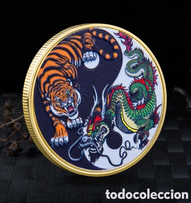 Trofeos y medallas: EXCLUSIVA MONEDA CON DRAGON Y TIGRE. REF S4 M CG - Foto 1
