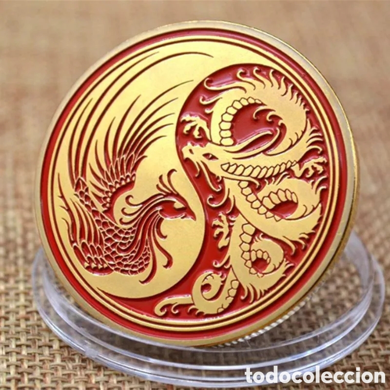 Trofeos y medallas: EXCLUSIVA MONEDA DE ORO CON DRAGON Y AVE FENIX. REF S3 M CGM - Foto 2